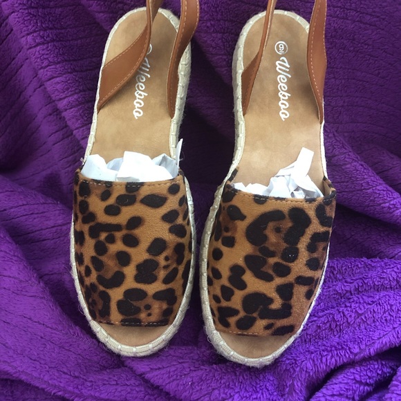 Leopard peep toe espadrilles sling back - Picture 4 of 5